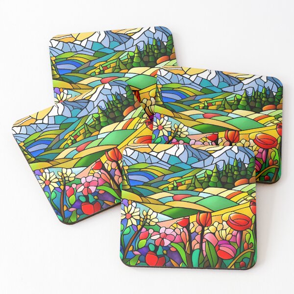 Item preview, Stained Glass Colorful Mountain Flowers #19 designed and sold by ChanceTwoArt.