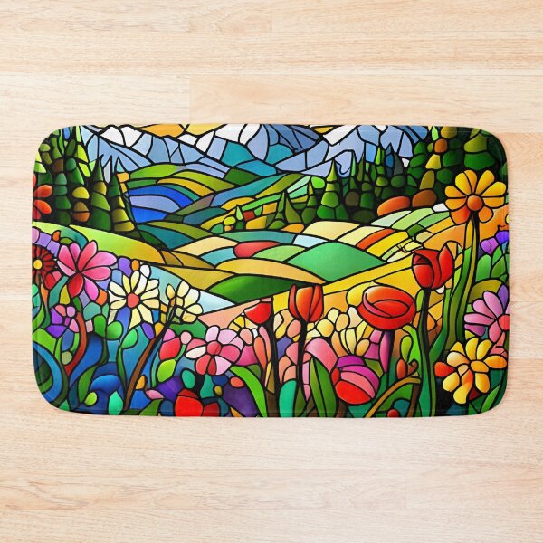 Item preview, Stained Glass Colorful Mountain Flowers #19 designed and sold by ChanceTwoArt.