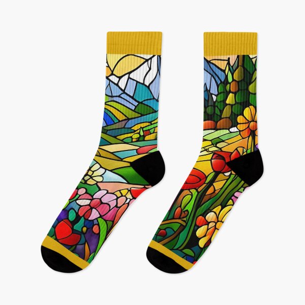 Item preview, Stained Glass Colorful Mountain Flowers #19 designed and sold by ChanceTwoArt.