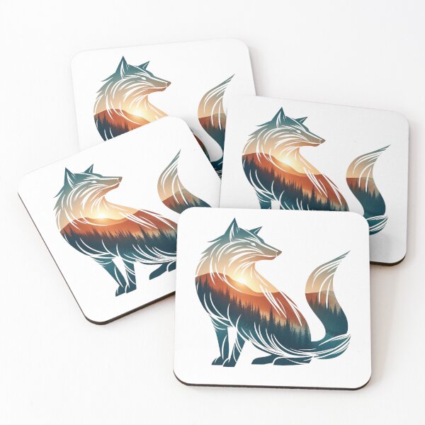 Item preview, Siluette of a wolf with mountains and sunset designed and sold by Toms Tee.
