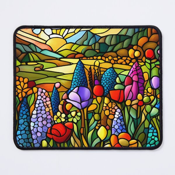 Item preview, Stained Glass Colorful Mountain Flowers #20 designed and sold by ChanceTwoArt.