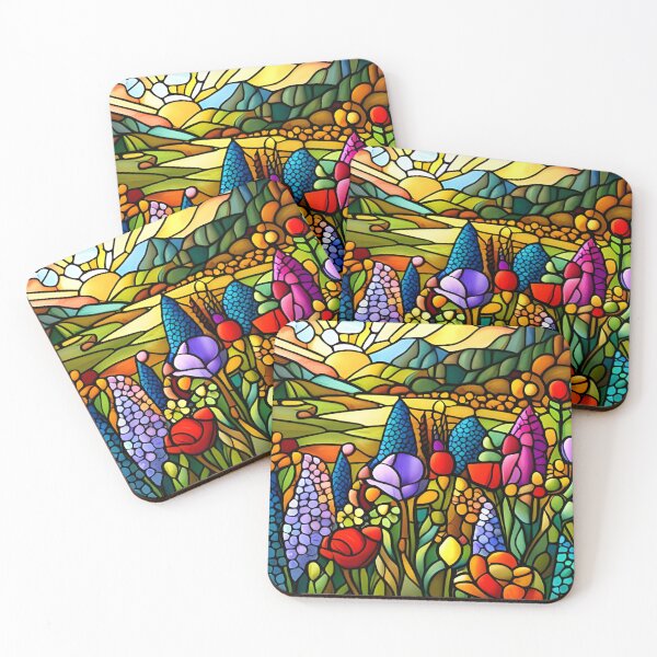 Item preview, Stained Glass Colorful Mountain Flowers #20 designed and sold by ChanceTwoArt.