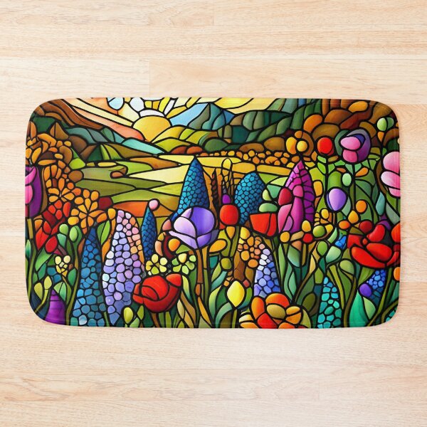 Item preview, Stained Glass Colorful Mountain Flowers #20 designed and sold by ChanceTwoArt.