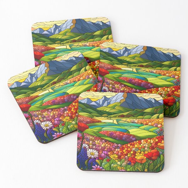 Item preview, Stained Glass Colorful Mountain Flowers #21 designed and sold by ChanceTwoArt.
