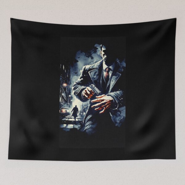 Item preview, Noir Vintage Watercolor Chase in the City Streets designed and sold by RESToRAPTOR.