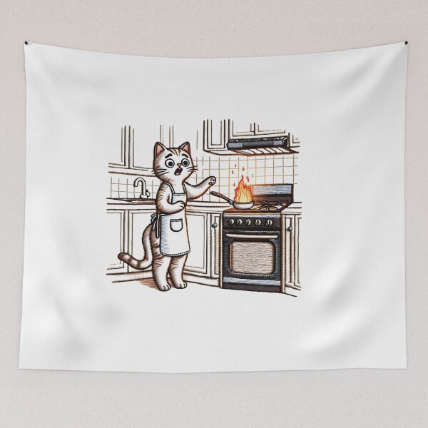 Item preview, #AdultingFail - Hapless Cat Cooking Mishap Illustration designed and sold by #Adulting Central.