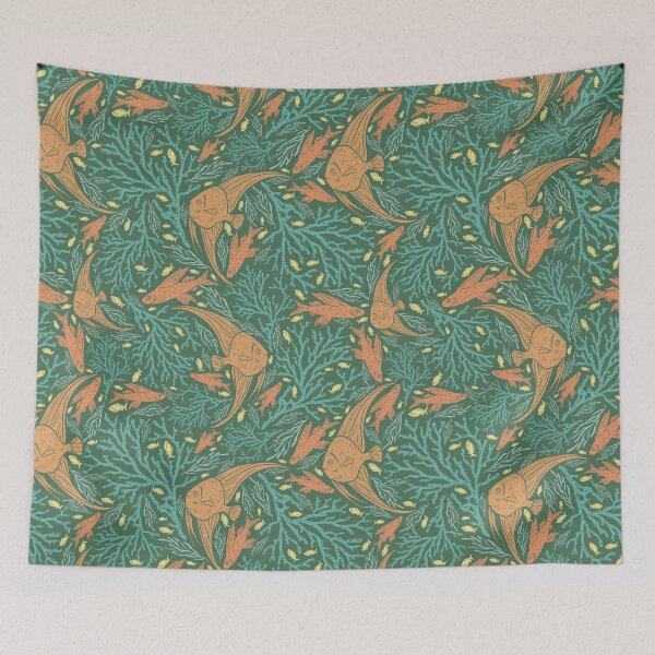 Item preview, Green coral with orange fish on green background designed and sold by Pinata.