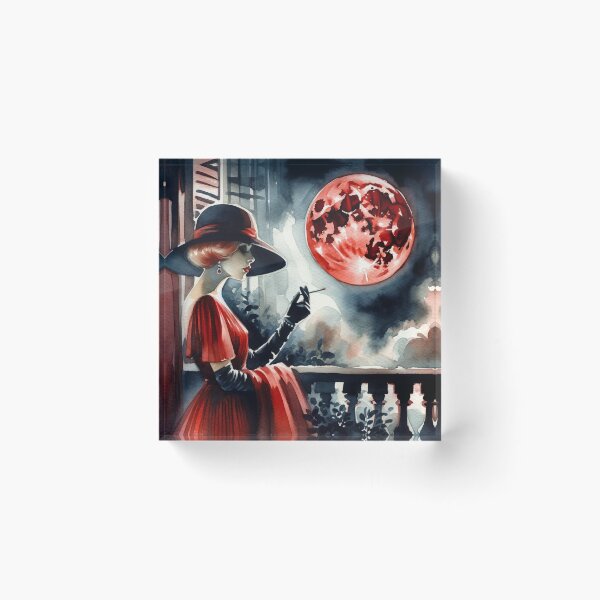 Item preview, Noir Vintage Watercolor Femme Fatale and the Red Moon designed and sold by RESToRAPTOR.