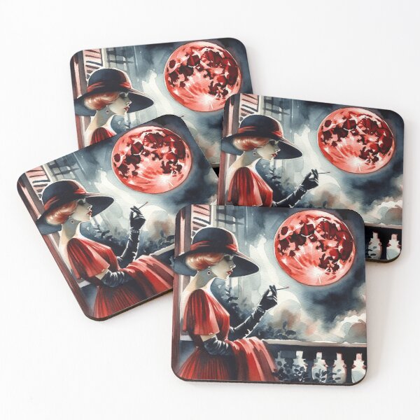 Item preview, Noir Vintage Watercolor Femme Fatale and the Red Moon designed and sold by RESToRAPTOR.