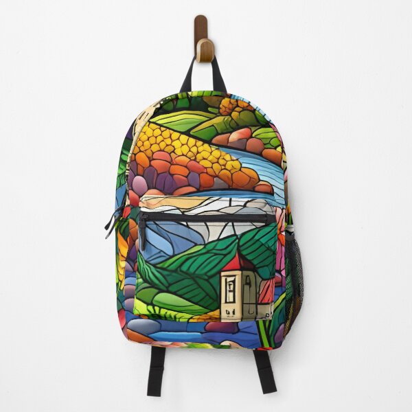 Item preview, Stained Glass Colorful Mountain Village designed and sold by ChanceTwoArt.