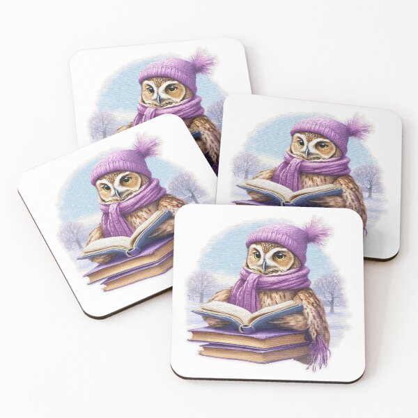 Item preview, Cute owl Read A Book wearing a  purple hat and scarf designed and sold by jnsmerchstore.