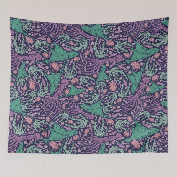 Item preview, Green skate and purple squid amoung fish and coral designed and sold by Pinata.
