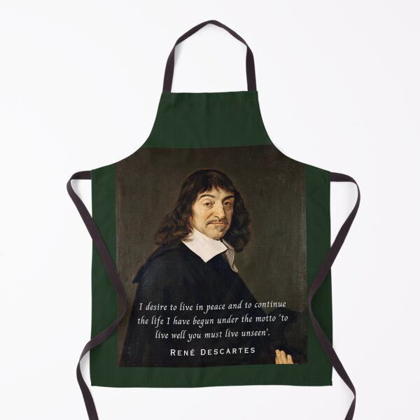 Item preview, René Descartes portrait and quote: I desire to live in peace and to continue the life I have begun under the motto 'to live well you must live unseen' designed and sold by artbleed.