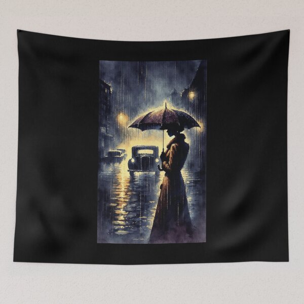 Item preview, Noir Vintage Watercolor Femme Fatale in the Rain designed and sold by RESToRAPTOR.