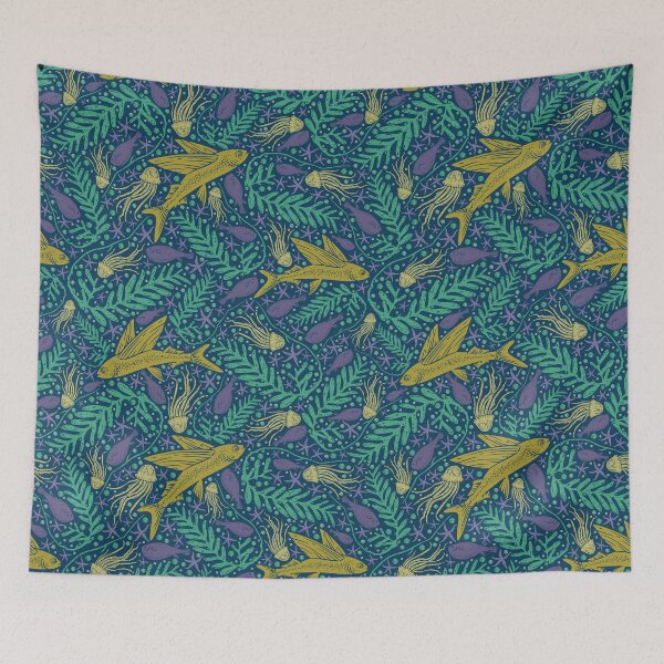 Item preview, Green and purple fish and seaweed with starfish designed and sold by Pinata.