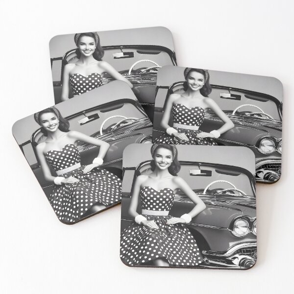Item preview, 1950s girl and car in black and white designed and sold by neonbubblez3.