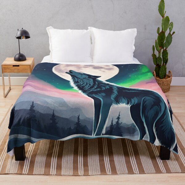 Item preview, Wilderness Forest Northern Lights Aurora Borealis Full Moon Howling Wolf designed and sold by LEILA ART SPACE.
