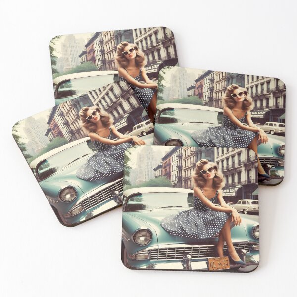 Item preview, 1950s girl and blue car in street designed and sold by neonbubblez3.