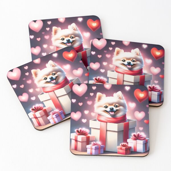Item preview, Valentine's Day series, Dwarf spitz dog, cute, gifts and hearts, in a box designed and sold by janjacbu.