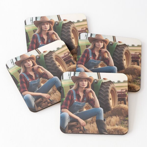 Item preview, Female farmer with hat and tractor in field designed and sold by neonbubblez3.