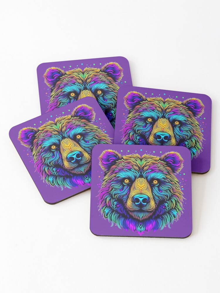 Thumbnail 1 of 5, Coasters (Set of 4), Psychedelic Bear designed and sold by DadDrivenDesign.