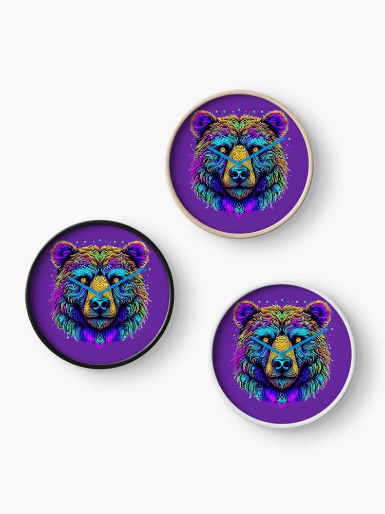 Thumbnail 3 of 4, Clock, Psychedelic Bear designed and sold by DadDrivenDesign.