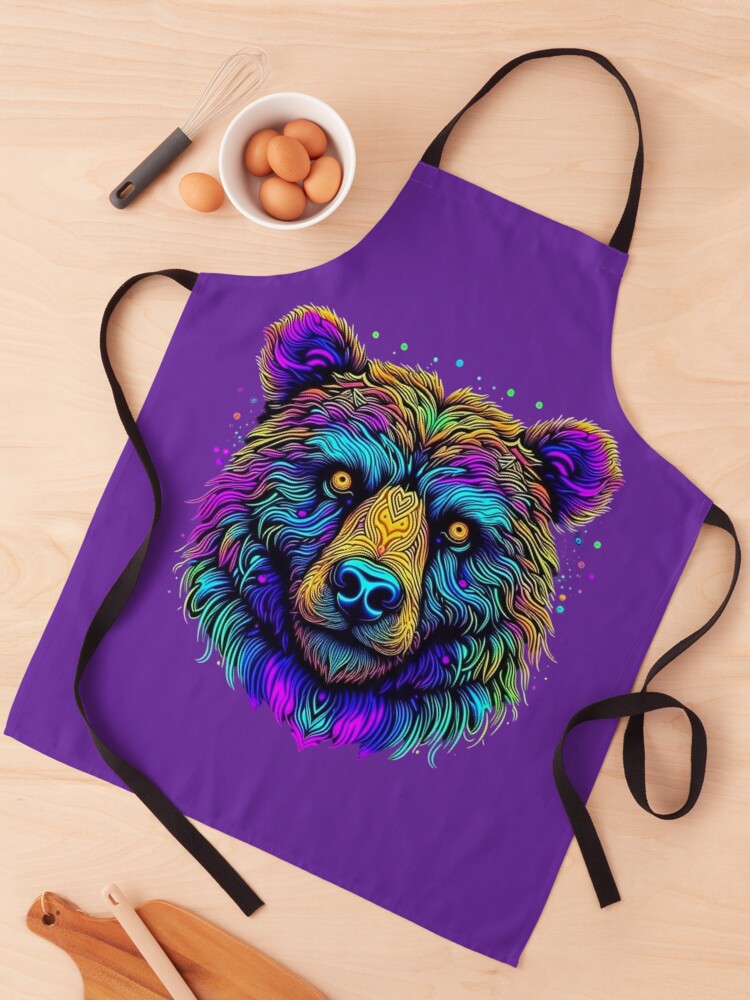 Thumbnail 1 of 6, Apron, Psychedelic Bear designed and sold by DadDrivenDesign.
