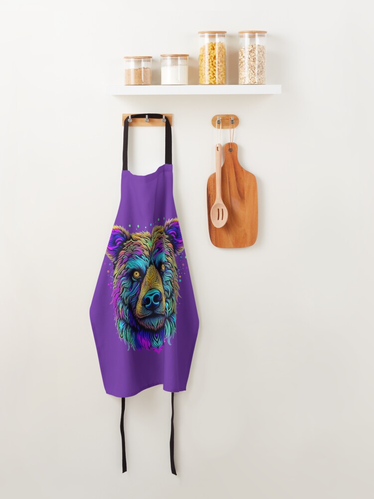 Thumbnail 4 of 6, Apron, Psychedelic Bear designed and sold by DadDrivenDesign.