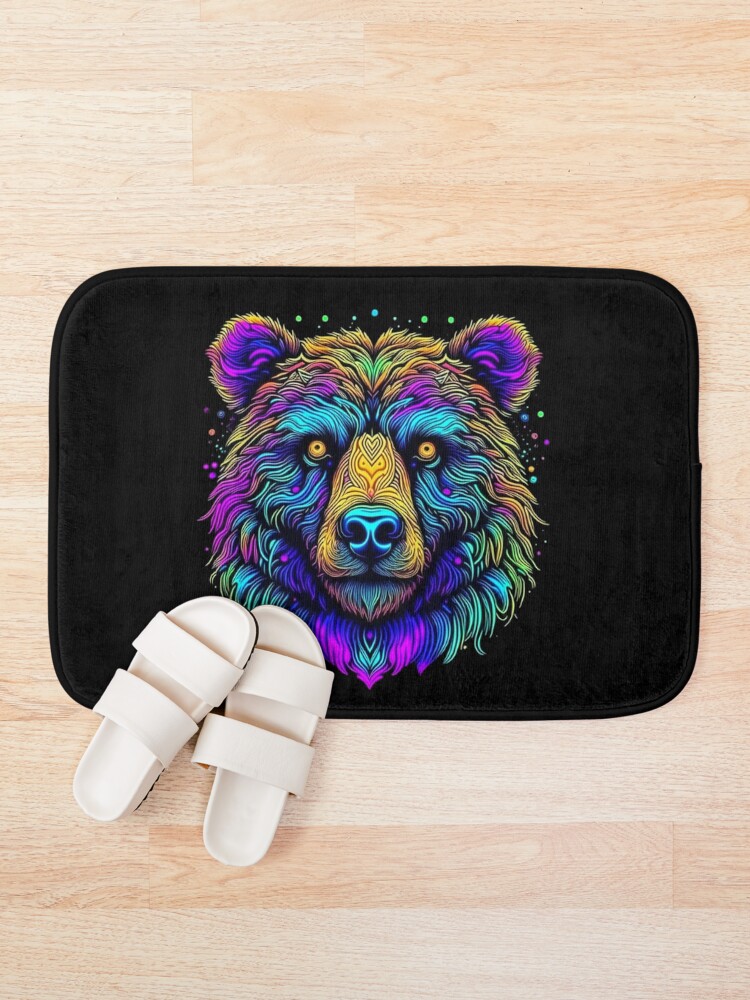 Thumbnail 1 of 6, Bath Mat, Psychedelic Bear designed and sold by DadDrivenDesign.
