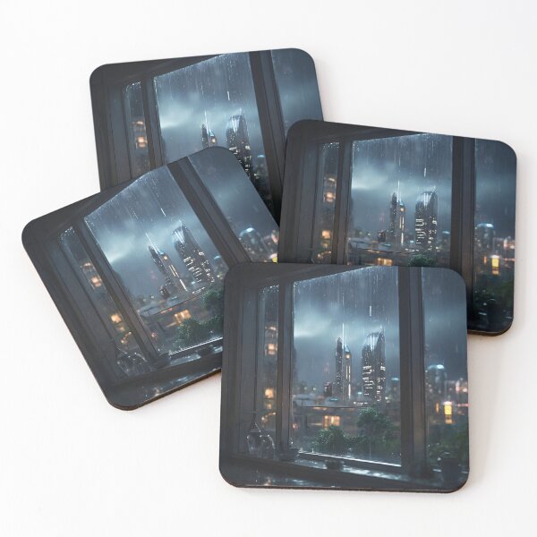 Item preview, Raining in city at night outside window designed and sold by neonbubblez3.