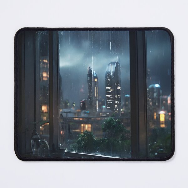 Item preview, Raining in city at night outside window designed and sold by neonbubblez3.