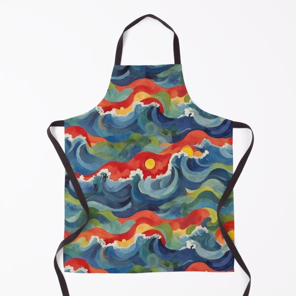 Item preview, Colorful Landscape With Red Sunset Over Great Blue Waves Painting designed and sold by Zazizu.