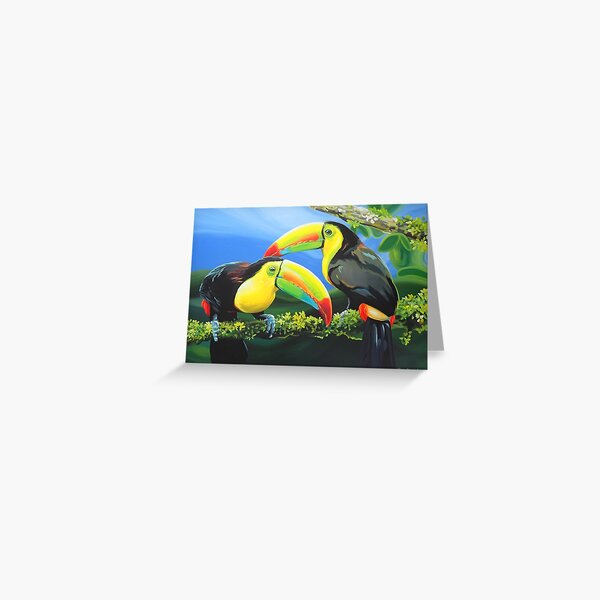 Two Toucans Tropical Acrylic Painting by Alvaro Miranda Greeting Card
