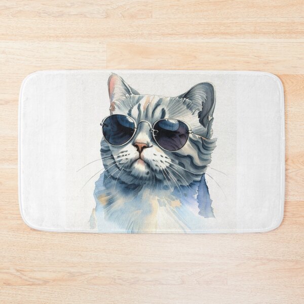 Item preview, British shorthair cat with sunglasses, watercolor, white background designed and sold by paolboa.