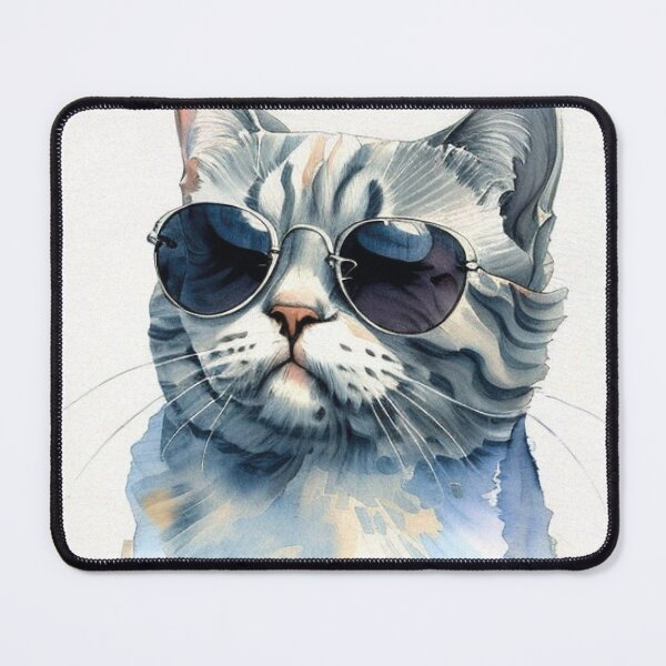 Item preview, British shorthair cat with sunglasses, watercolor, white background designed and sold by paolboa.