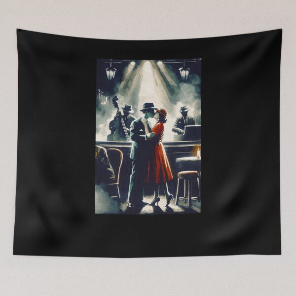 Item preview, Noir Vintage Watercolor Kiss in the Smoky Corner designed and sold by RESToRAPTOR.