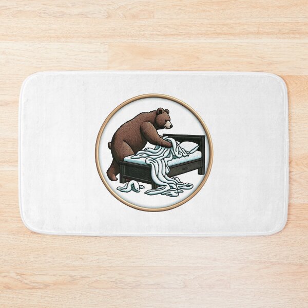 Item preview, Bed-Making Bear Embroidery Illustration designed and sold by #Adulting Central.