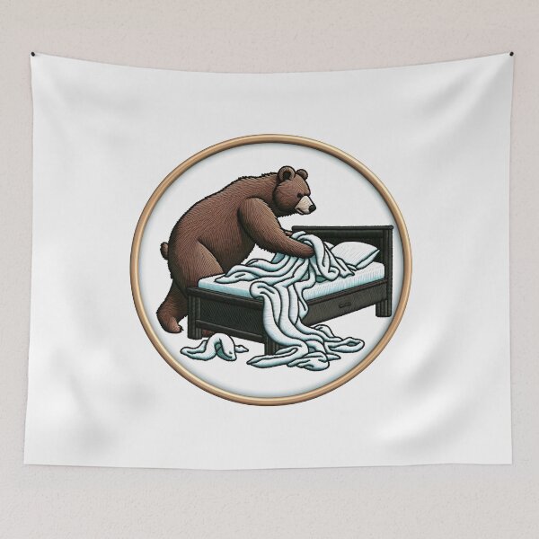 Item preview, Bed-Making Bear Embroidery Illustration designed and sold by #Adulting Central.