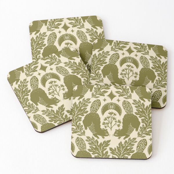 Item preview, Forest Whispers: Beavers, Leaves, and Moon in Moss Green designed and sold by OzdeBayer.