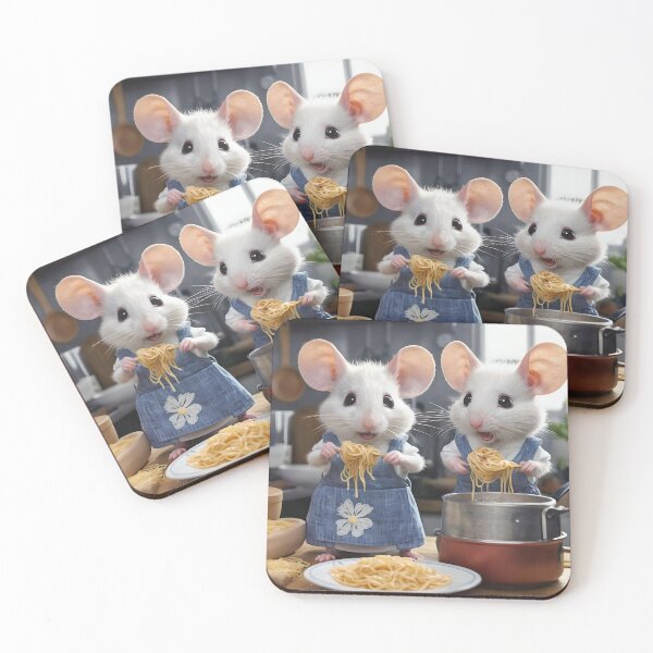 Item preview, Cute White Mice Eating Spaghetti designed and sold by JoyPhotoArt.