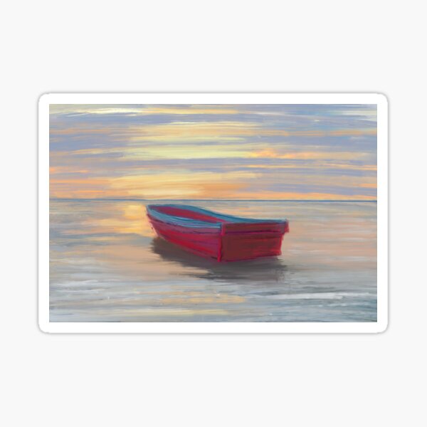 Barca al tramonto rosso giallo relax orizzonte Sticker