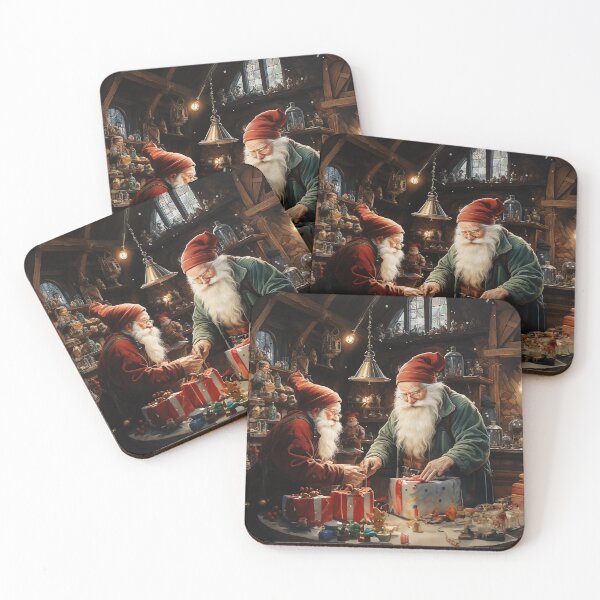 Item preview, Jolly Craftsmanship - Santa Claus In The Workshop With His Elves - Christmas Art - Watercolor Art designed and sold by CastleBySea.