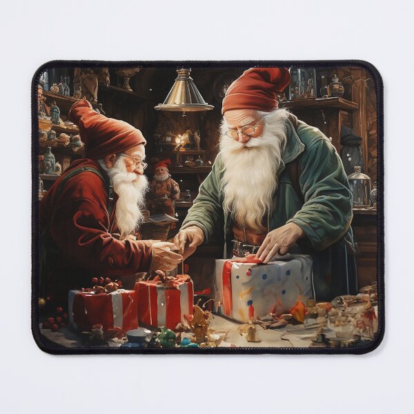 Item preview, Jolly Craftsmanship - Santa Claus In The Workshop With His Elves - Christmas Art - Watercolor Art designed and sold by CastleBySea.