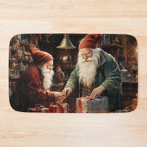 Item preview, Jolly Craftsmanship - Santa Claus In The Workshop With His Elves - Christmas Art - Watercolor Art designed and sold by CastleBySea.