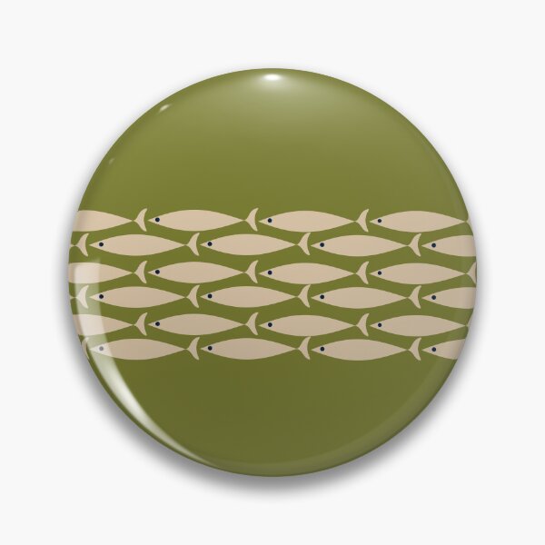 Item preview, Fish Stripe 6 - Minimalist Midcentury Modern Fish in Mid Mod Beige on Olive Green designed and sold by kierkegaard.
