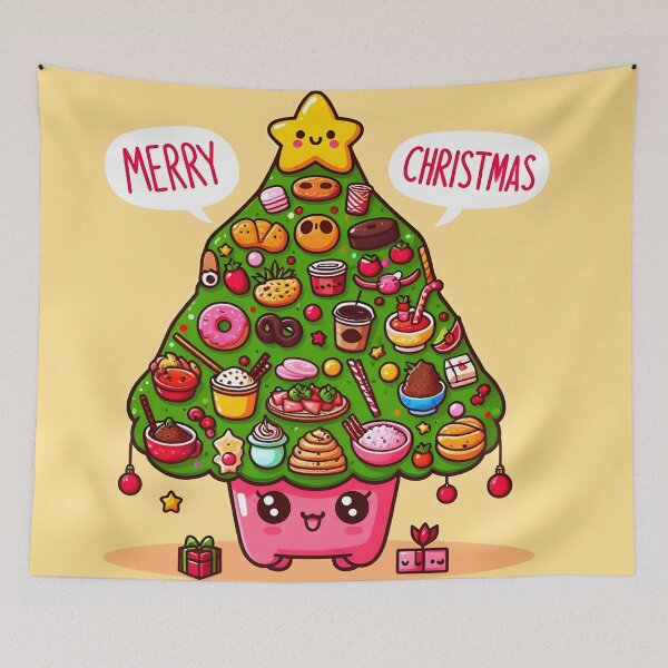Item preview, Lindo árbol de Navidad de comida japonesa Kawaii con texto "Feliz Navidad" - 3 designed and sold by StellaArtz.