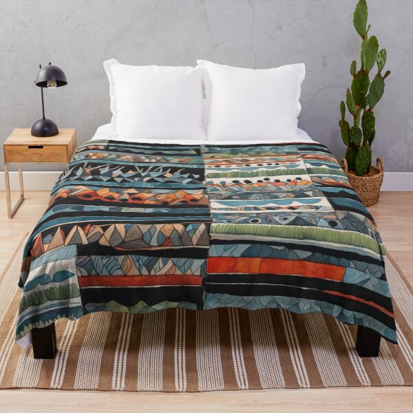 Item preview, Etchnic Abstract Scandinavian Pattern - Watercolor - Tribal, Ethnic, Traditional, Indian And Aztec Pattern, Black, Blue, Orange, vintage designed and sold by MyArt23.