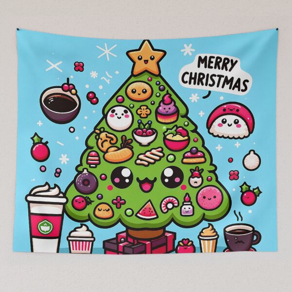 Item preview, Lindo árbol de Navidad de comida japonesa Kawaii con texto "Feliz Navidad" - 4 designed and sold by StellaArtz.