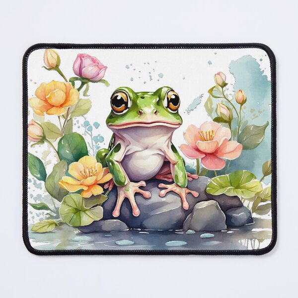 Item preview, Tranquil Frogscape: Whimsical Frog on Rock with Floral Bliss designed and sold by SCBlend.