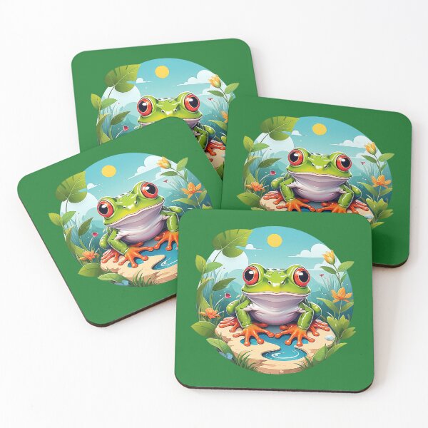 Item preview, Frog friends at the pond: A croaking buddy under green leaves designed and sold by Minpadesign.